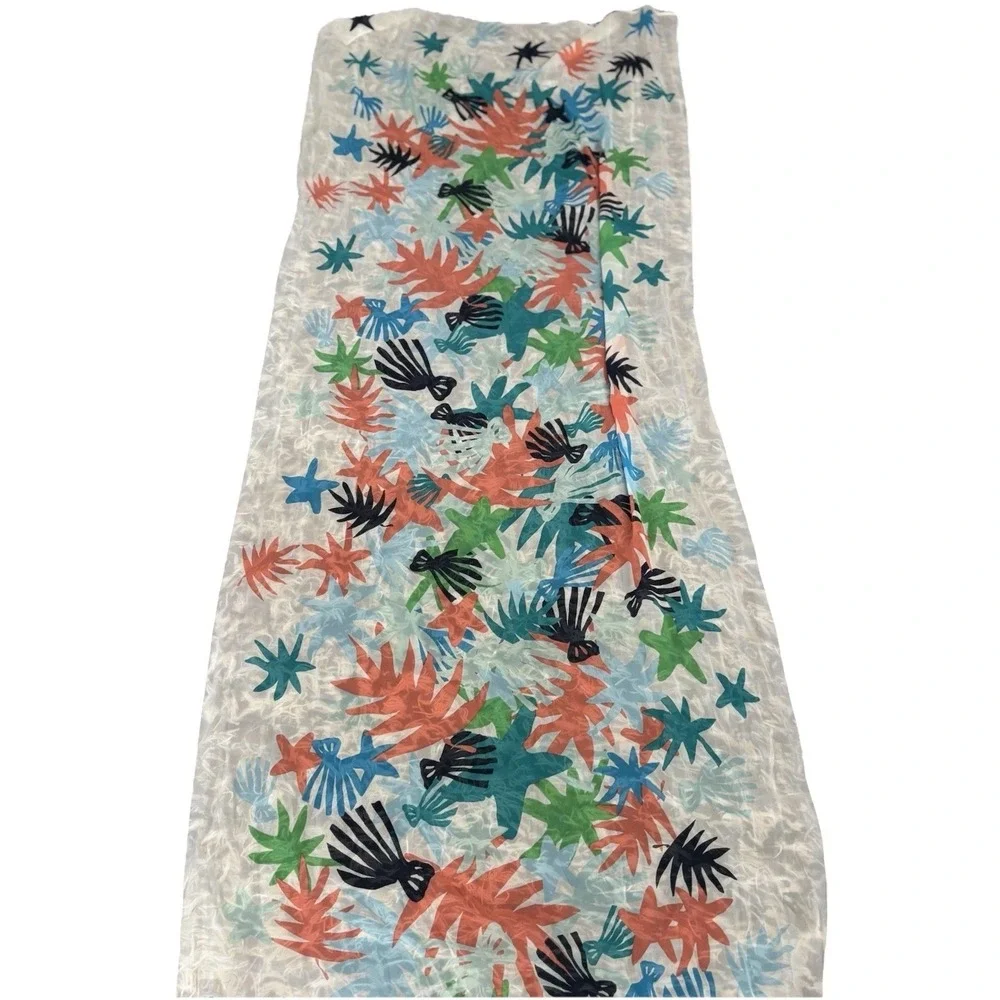 Ann Taylor Factory Scarf Womens Size 68L x 38W White Multicolor Floral Rayon NWT